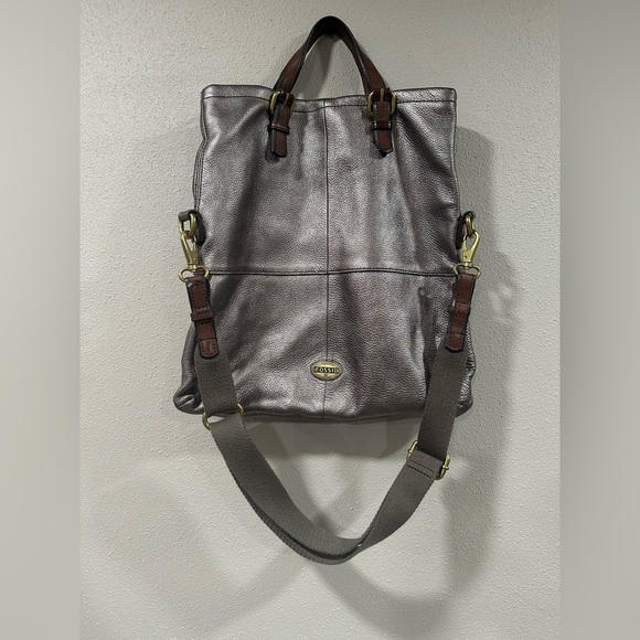 Fossil Handbags - Fossil Explorer Foldover Metallic Pewter Leather